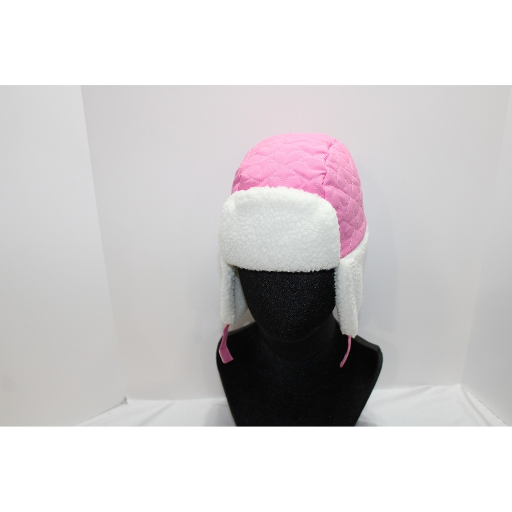 Pink Star Quilted Trapper Hat with White Faux Shearling Lining and Ear Flaps